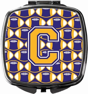 Caroline's Treasures CJ1064-CSCM Letter C Football Purple and Gold Compact Mirror Decorative Travel Makeup Mirror for Women Girls Gifts Pocket Makeup Mirror Folding Handheld