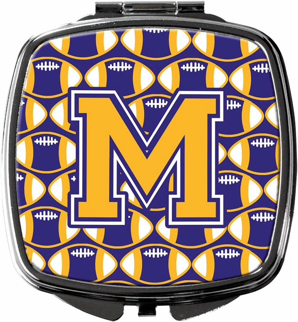 Caroline's Treasures CJ1064-MSCM Letter M Football Purple and Gold Compact Mirror Decorative Travel Makeup Mirror for Women Girls Gifts Pocket Makeup Mirror Folding Handheld