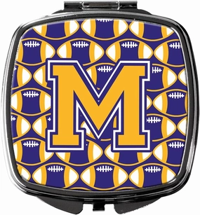 Caroline's Treasures CJ1064-MSCM Letter M Football Purple and Gold Compact Mirror Decorative Travel Makeup Mirror for Women Girls Gifts Pocket Makeup Mirror Folding Handheld