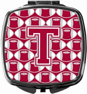 Caroline's Treasures CJ1065-TSCM Letter T Football Crimson, grey and white Compact Mirror Decorative Travel Makeup Mirror for Women Girls Gifts Pocket Makeup Mirror Folding Handheld
