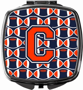 Caroline's Treasures CJ1066-CSCM Letter C Football Orange, Blue and white Compact Mirror Decorative Travel Makeup Mirror for Women Girls Gifts Pocket Makeup Mirror Folding Handheld