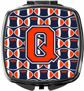 Caroline's Treasures CJ1066-QSCM Letter Q Football Orange, Blue and white Compact Mirror Decorative Travel Makeup Mirror for Women Girls Gifts Pocket Makeup Mirror Folding Handheld