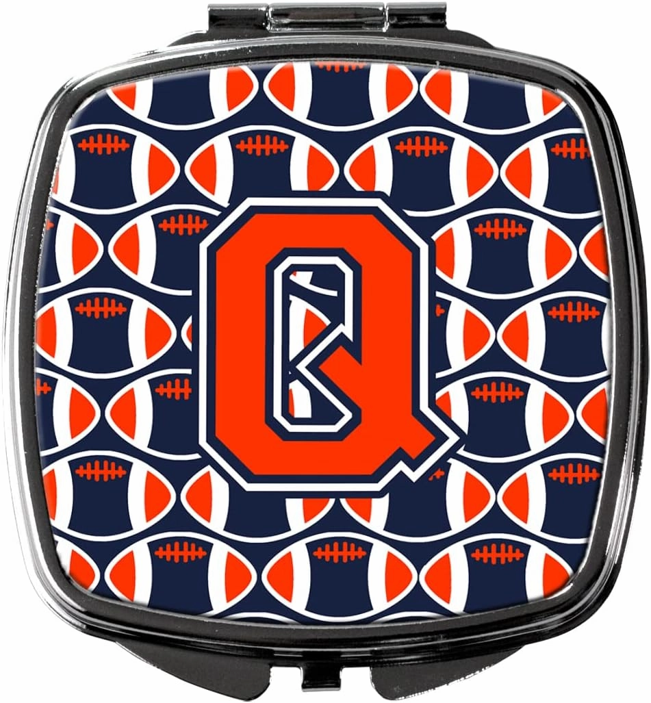 Caroline's Treasures CJ1066-QSCM Letter Q Football Orange, Blue and white Compact Mirror Decorative Travel Makeup Mirror for Women Girls Gifts Pocket Makeup Mirror Folding Handheld