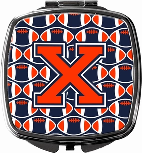 Caroline's Treasures CJ1066-XSCM Letter X Football Orange, Blue and white Compact Mirror Decorative Travel Makeup Mirror for Women Girls Gifts Pocket Makeup Mirror Folding Handheld