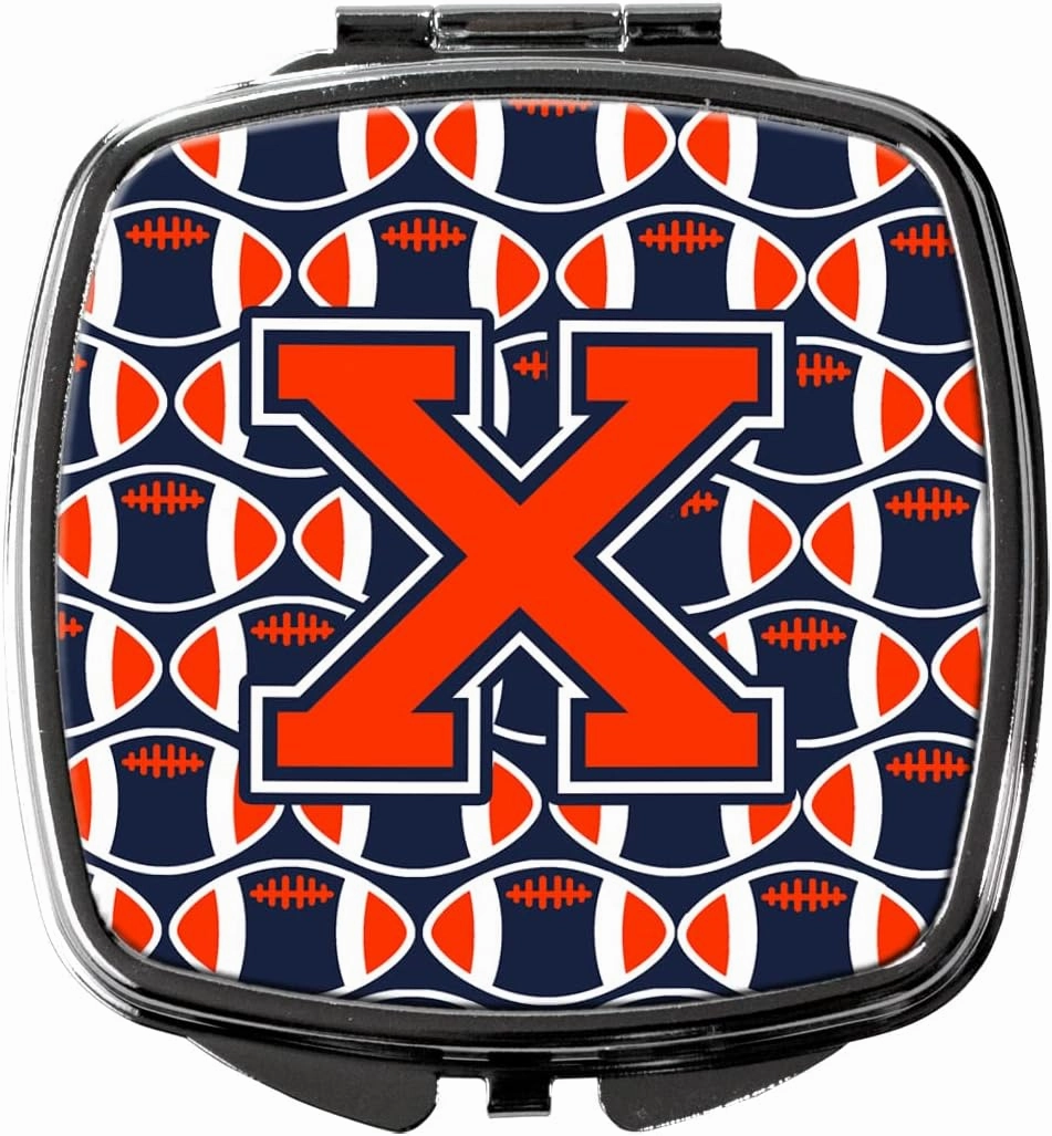 Caroline's Treasures CJ1066-XSCM Letter X Football Orange, Blue and white Compact Mirror Decorative Travel Makeup Mirror for Women Girls Gifts Pocket Makeup Mirror Folding Handheld