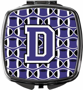 Caroline's Treasures CJ1068-DSCM Letter D Football Purple and White Compact Mirror Decorative Travel Makeup Mirror for Women Girls Gifts Pocket Makeup Mirror Folding Handheld