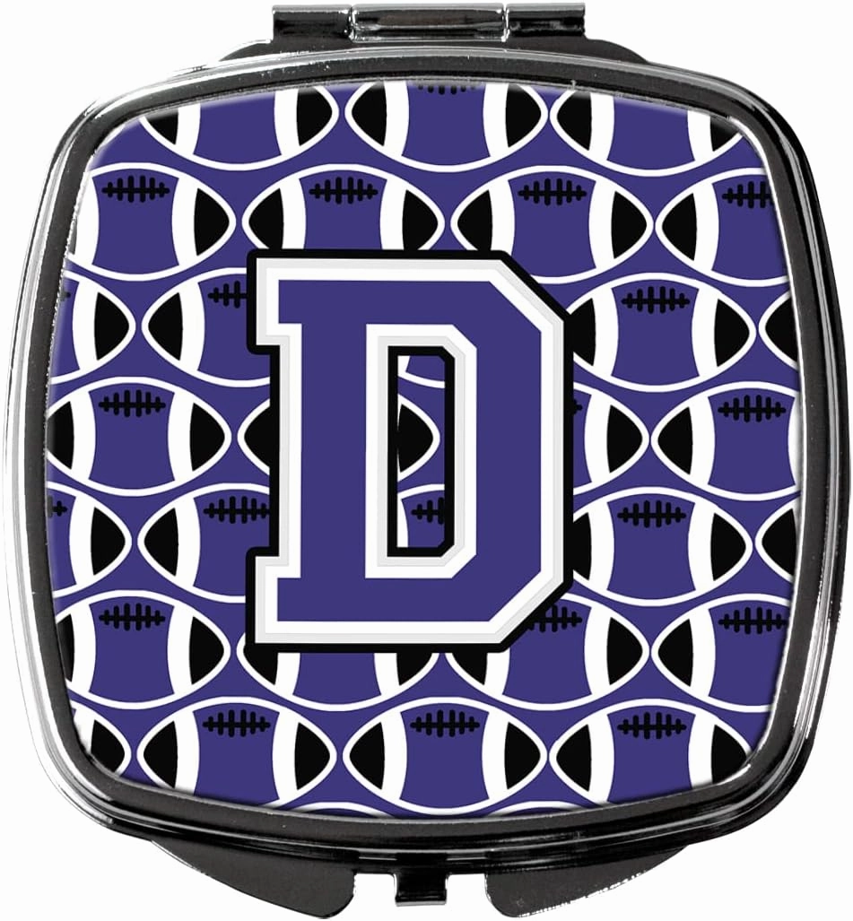 Caroline's Treasures CJ1068-DSCM Letter D Football Purple and White Compact Mirror Decorative Travel Makeup Mirror for Women Girls Gifts Pocket Makeup Mirror Folding Handheld
