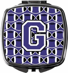 Caroline's Treasures CJ1068-GSCM Letter G Football Purple and White Compact Mirror Decorative Travel Makeup Mirror for Women Girls Gifts Pocket Makeup Mirror Folding Handheld