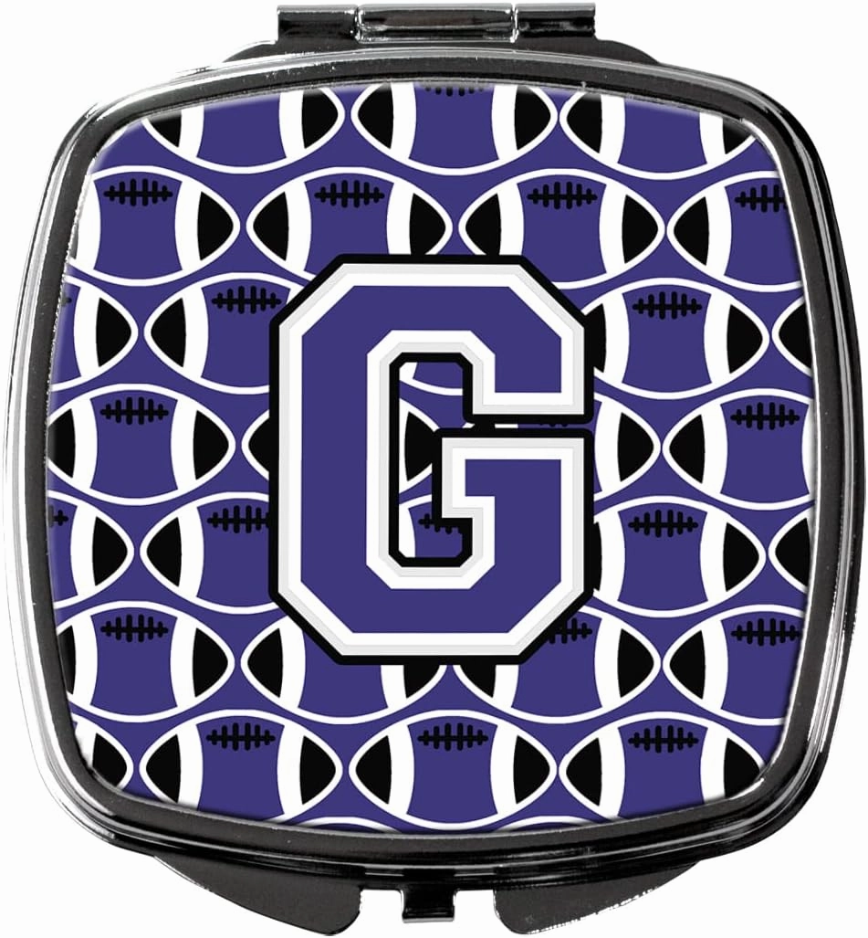 Caroline's Treasures CJ1068-GSCM Letter G Football Purple and White Compact Mirror Decorative Travel Makeup Mirror for Women Girls Gifts Pocket Makeup Mirror Folding Handheld