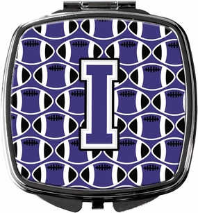 Caroline's Treasures CJ1068-ISCM Letter I Football Purple and White Compact Mirror Decorative Travel Makeup Mirror for Women Girls Gifts Pocket Makeup Mirror Folding Handheld