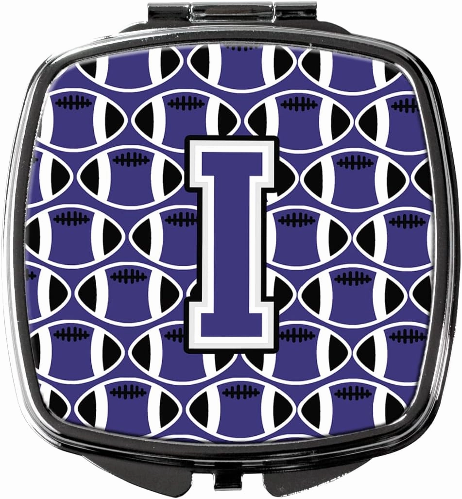 Caroline's Treasures CJ1068-ISCM Letter I Football Purple and White Compact Mirror Decorative Travel Makeup Mirror for Women Girls Gifts Pocket Makeup Mirror Folding Handheld