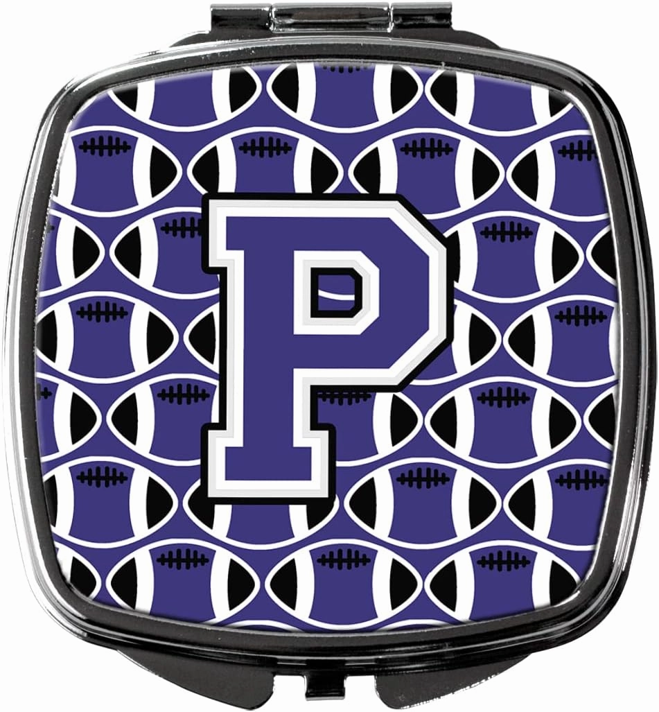 Caroline's Treasures CJ1068-PSCM Letter P Football Purple and White Compact Mirror Decorative Travel Makeup Mirror for Women Girls Gifts Pocket Makeup Mirror Folding Handheld