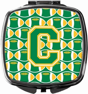 Caroline's Treasures CJ1069-CSCM Letter C Football Green and Gold Compact Mirror Decorative Travel Makeup Mirror for Women Girls Gifts Pocket Makeup Mirror Folding Handheld