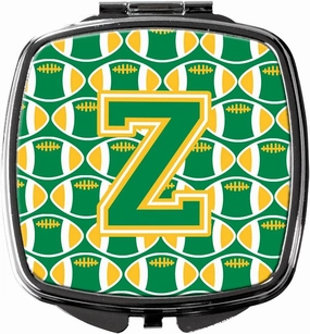 Caroline's Treasures CJ1069-ZSCM Letter Z Football Green and Gold Compact Mirror Decorative Travel Makeup Mirror for Women Girls Gifts Pocket Makeup Mirror Folding Handheld