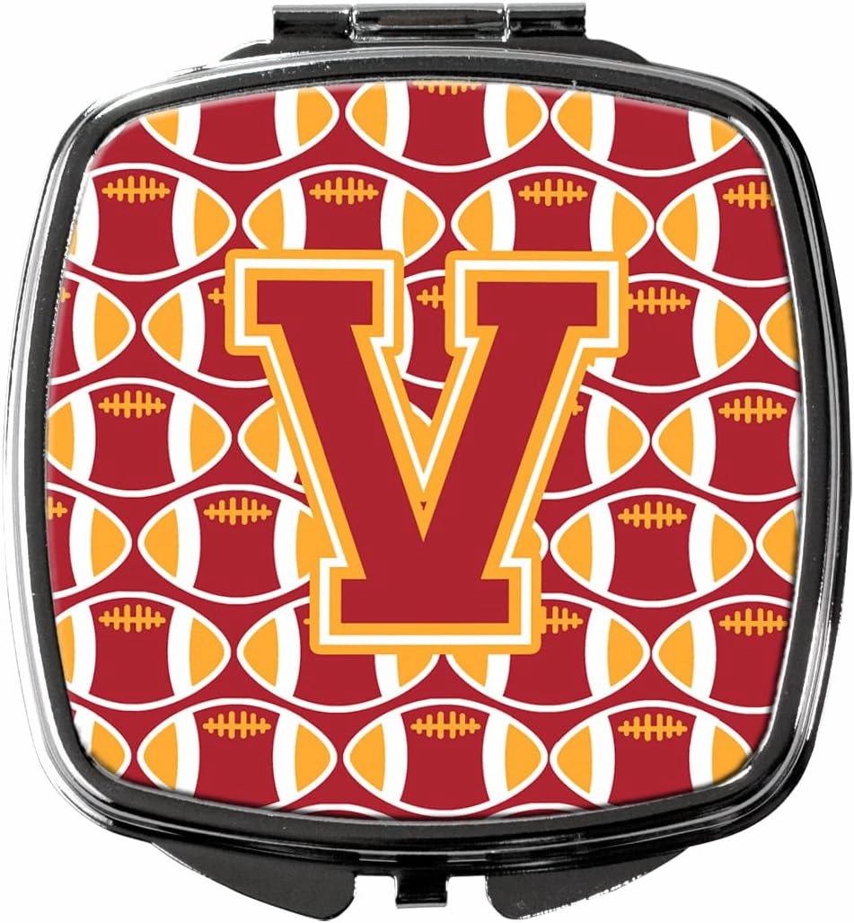 Caroline's Treasures CJ1070-VSCM Letter V Football Cardinal and Gold Compact Mirror Decorative Travel Makeup Mirror for Women Girls Gifts Pocket Makeup Mirror Folding Handheld