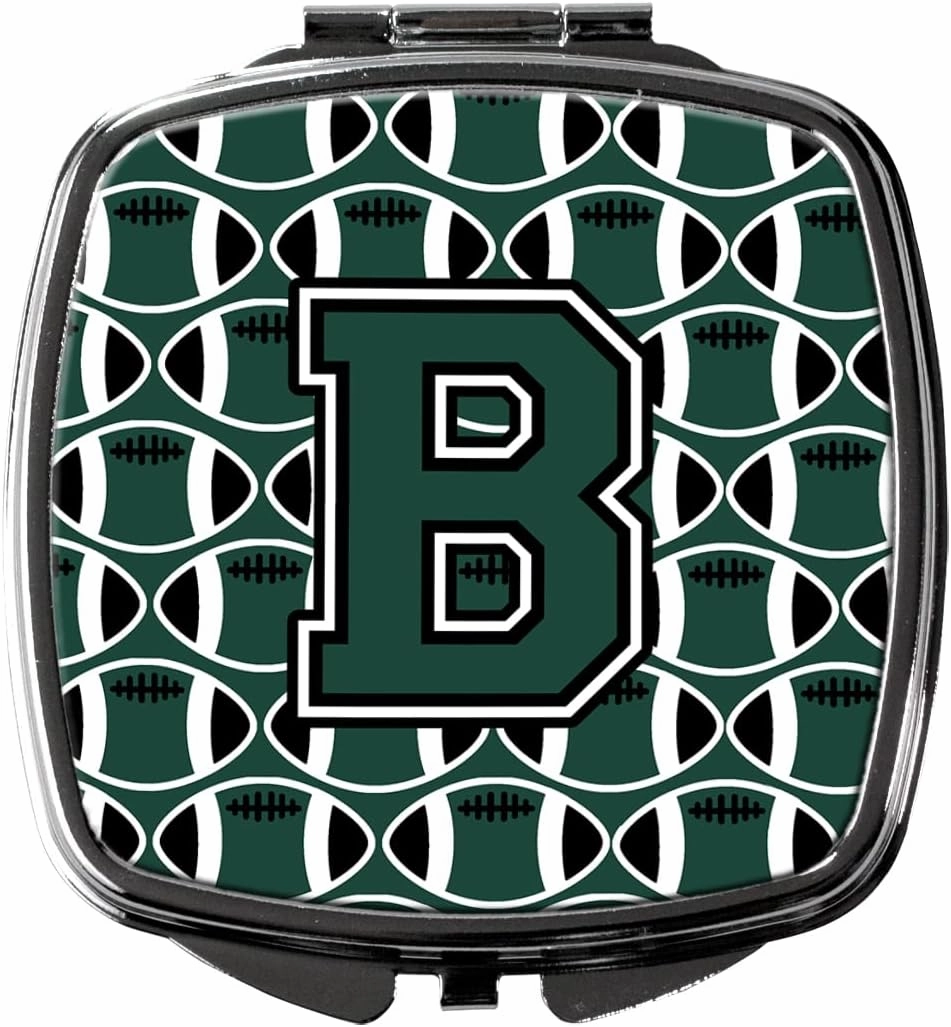Caroline's Treasures CJ1071-BSCM Letter B Football Green and White Compact Mirror Decorative Travel Makeup Mirror for Women Girls Gifts Pocket Makeup Mirror Folding Handheld