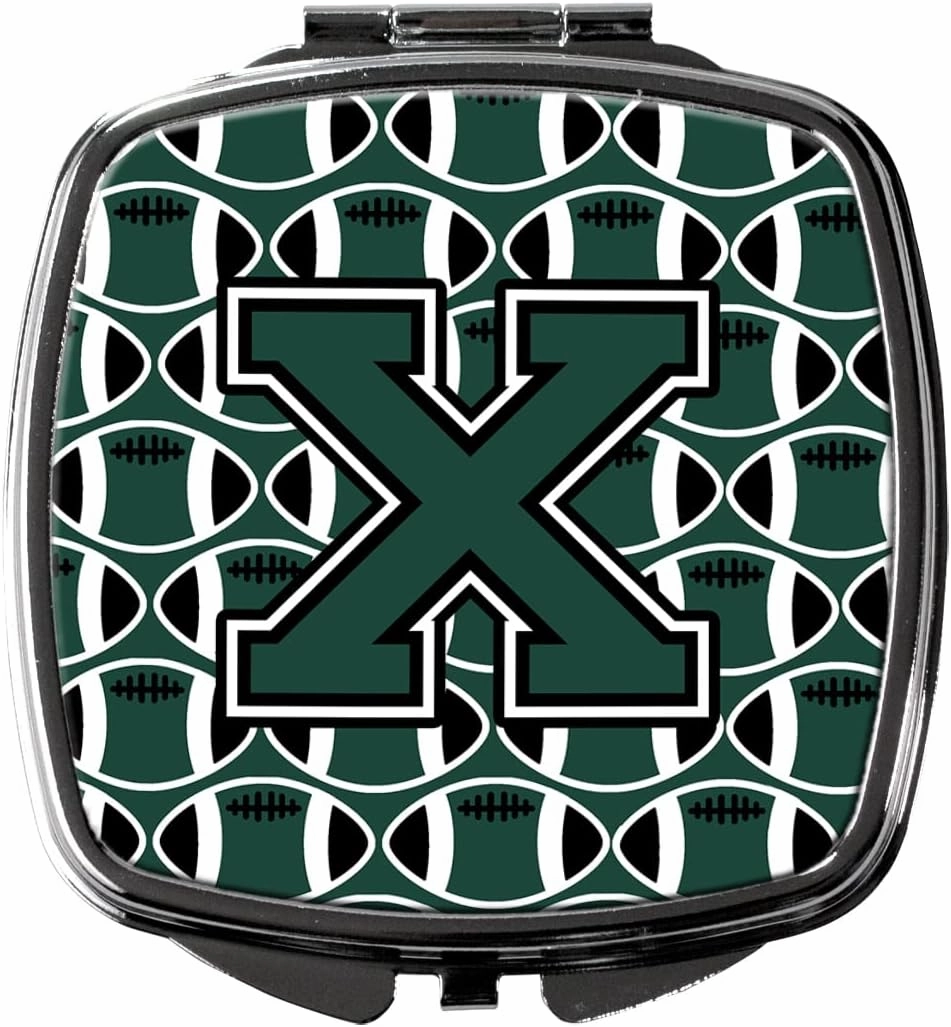 Caroline's Treasures CJ1071-XSCM Letter X Football Green and White Compact Mirror Decorative Travel Makeup Mirror for Women Girls Gifts Pocket Makeup Mirror Folding Handheld