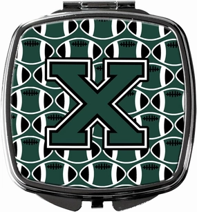 Caroline's Treasures CJ1071-XSCM Letter X Football Green and White Compact Mirror Decorative Travel Makeup Mirror for Women Girls Gifts Pocket Makeup Mirror Folding Handheld