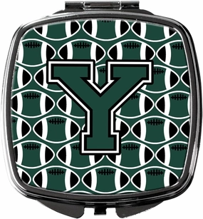 Caroline's Treasures CJ1071-YSCM Letter Y Football Green and White Compact Mirror Decorative Travel Makeup Mirror for Women Girls Gifts Pocket Makeup Mirror Folding Handheld