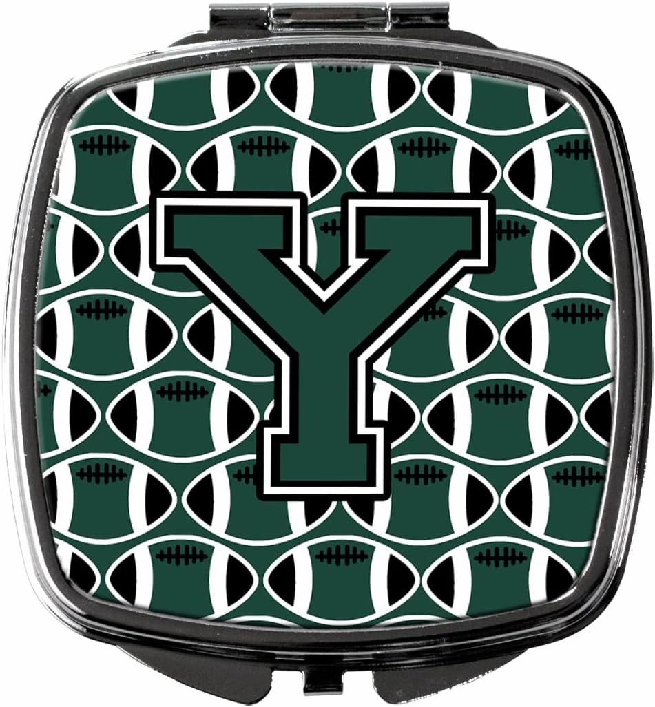 Caroline's Treasures CJ1071-YSCM Letter Y Football Green and White Compact Mirror Decorative Travel Makeup Mirror for Women Girls Gifts Pocket Makeup Mirror Folding Handheld