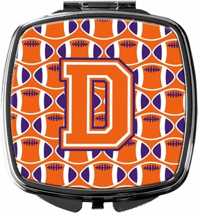 Caroline's Treasures CJ1072-DSCM Letter D Football Orange, White and Regalia Compact Mirror Decorative Travel Makeup Mirror for Women Girls Gifts Pocket Makeup Mirror Folding Handheld