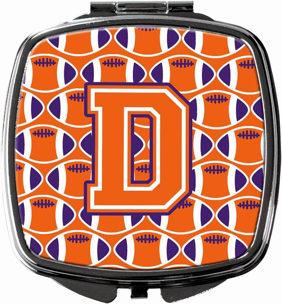 Caroline's Treasures CJ1072-DSCM Letter D Football Orange, White and Regalia Compact Mirror Decorative Travel Makeup Mirror for Women Girls Gifts Pocket Makeup Mirror Folding Handheld
