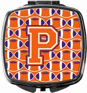 Caroline's Treasures CJ1072-PSCM Letter P Football Orange, White and Regalia Compact Mirror Decorative Travel Makeup Mirror for Women Girls Gifts Pocket Makeup Mirror Folding Handheld