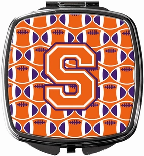 Caroline's Treasures CJ1072-SSCM Letter S Football Orange, White and Regalia Compact Mirror Decorative Travel Makeup Mirror for Women Girls Gifts Pocket Makeup Mirror Folding Handheld