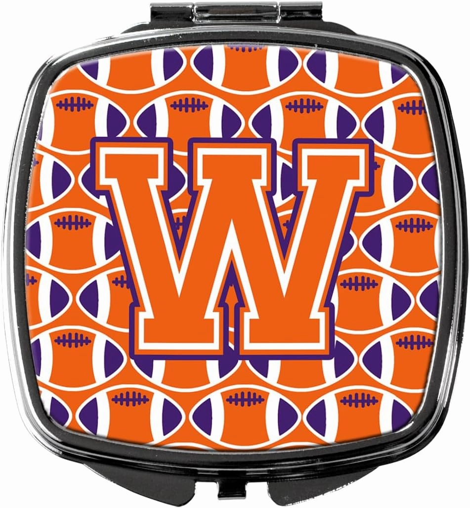 Caroline's Treasures CJ1072-WSCM Letter W Football Orange, White and Regalia Compact Mirror Decorative Travel Makeup Mirror for Women Girls Gifts Pocket Makeup Mirror Folding Handheld