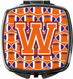Caroline's Treasures CJ1072-WSCM Letter W Football Orange, White and Regalia Compact Mirror Decorative Travel Makeup Mirror for Women Girls Gifts Pocket Makeup Mirror Folding Handheld