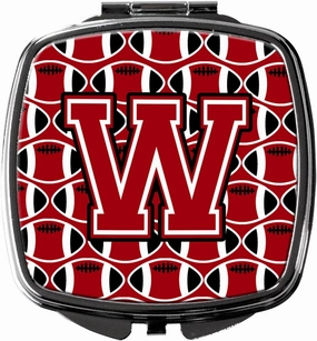 Caroline's Treasures CJ1073-WSCM Letter W Football Red, Black and White Compact Mirror Decorative Travel Makeup Mirror for Women Girls Gifts Pocket Makeup Mirror Folding Handheld