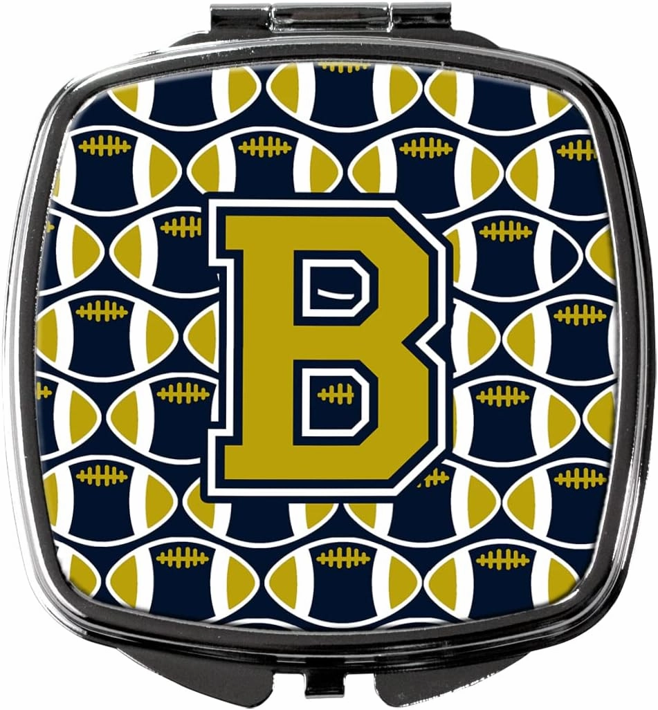 Caroline's Treasures CJ1074-BSCM Letter B Football Blue and Gold Compact Mirror Decorative Travel Makeup Mirror for Women Girls Gifts Pocket Makeup Mirror Folding Handheld