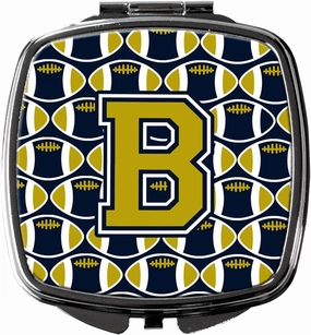 Caroline's Treasures CJ1074-BSCM Letter B Football Blue and Gold Compact Mirror Decorative Travel Makeup Mirror for Women Girls Gifts Pocket Makeup Mirror Folding Handheld