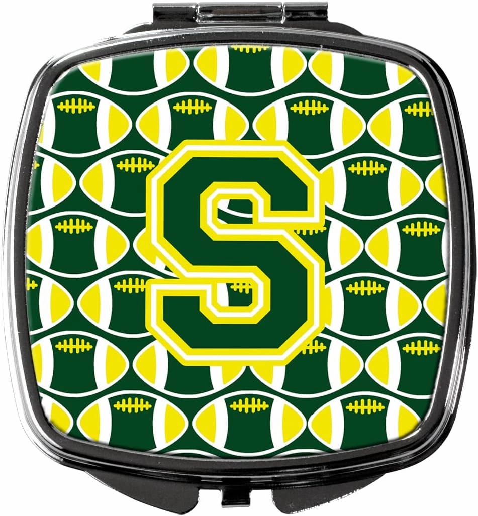 Caroline's Treasures CJ1075-SSCM Letter S Football Green and Yellow Compact Mirror Decorative Travel Makeup Mirror for Women Girls Gifts Pocket Makeup Mirror Folding Handheld
