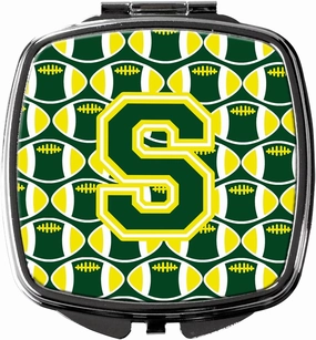 Caroline's Treasures CJ1075-SSCM Letter S Football Green and Yellow Compact Mirror Decorative Travel Makeup Mirror for Women Girls Gifts Pocket Makeup Mirror Folding Handheld