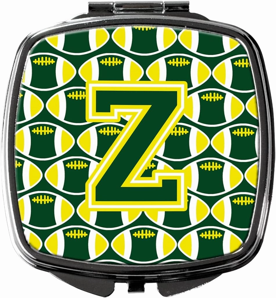 Caroline's Treasures CJ1075-ZSCM Letter Z Football Green and Yellow Compact Mirror Decorative Travel Makeup Mirror for Women Girls Gifts Pocket Makeup Mirror Folding Handheld