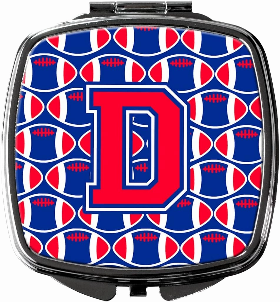 Caroline's Treasures CJ1076-DSCM Letter D Football Harvard Crimson and Yale Blue Compact Mirror Decorative Travel Makeup Mirror for Women Girls Gifts Pocket Makeup Mirror Folding Handheld