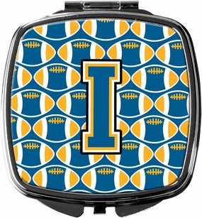 Caroline's Treasures CJ1077-ISCM Letter I Football Blue and Gold Compact Mirror Decorative Travel Makeup Mirror for Women Girls Gifts Pocket Makeup Mirror Folding Handheld