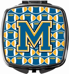 Caroline's Treasures CJ1077-MSCM Letter M Football Blue and Gold Compact Mirror Decorative Travel Makeup Mirror for Women Girls Gifts Pocket Makeup Mirror Folding Handheld