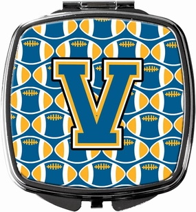 Caroline's Treasures CJ1077-VSCM Letter V Football Blue and Gold Compact Mirror Decorative Travel Makeup Mirror for Women Girls Gifts Pocket Makeup Mirror Folding Handheld