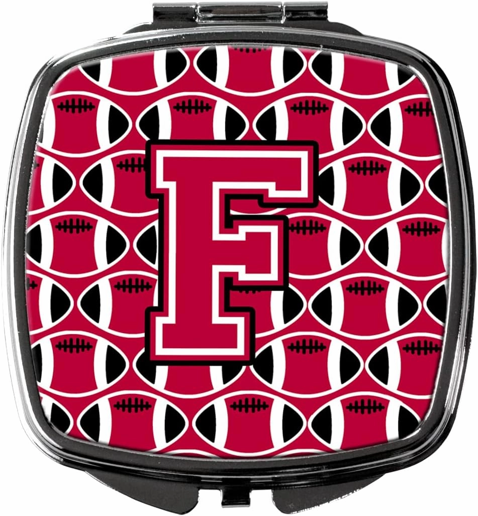 Caroline's Treasures CJ1079-FSCM Letter F Football Crimson and White Compact Mirror Decorative Travel Makeup Mirror for Women Girls Gifts Pocket Makeup Mirror Folding Handheld