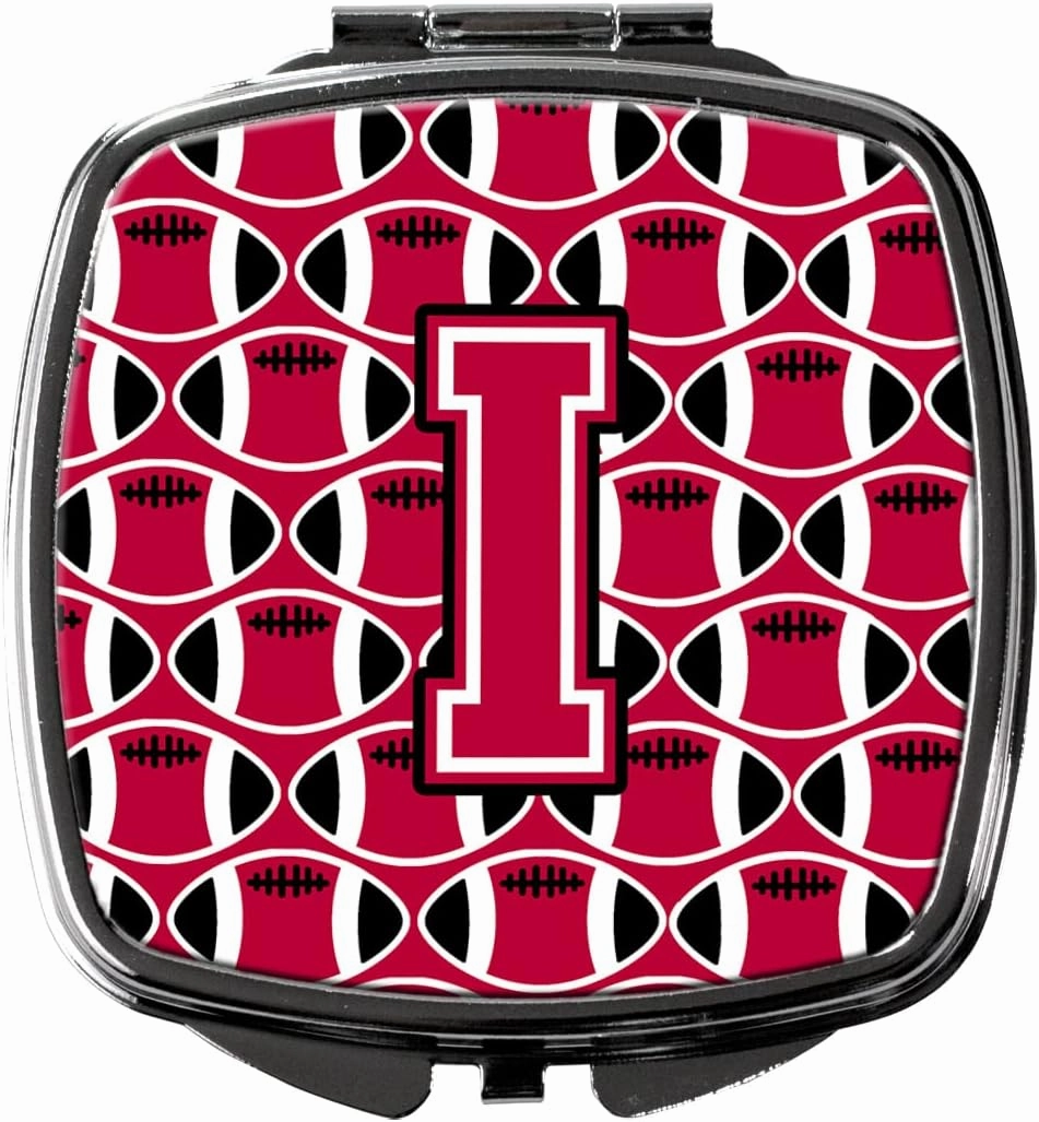 Caroline's Treasures CJ1079-ISCM Letter I Football Crimson and White Compact Mirror Decorative Travel Makeup Mirror for Women Girls Gifts Pocket Makeup Mirror Folding Handheld