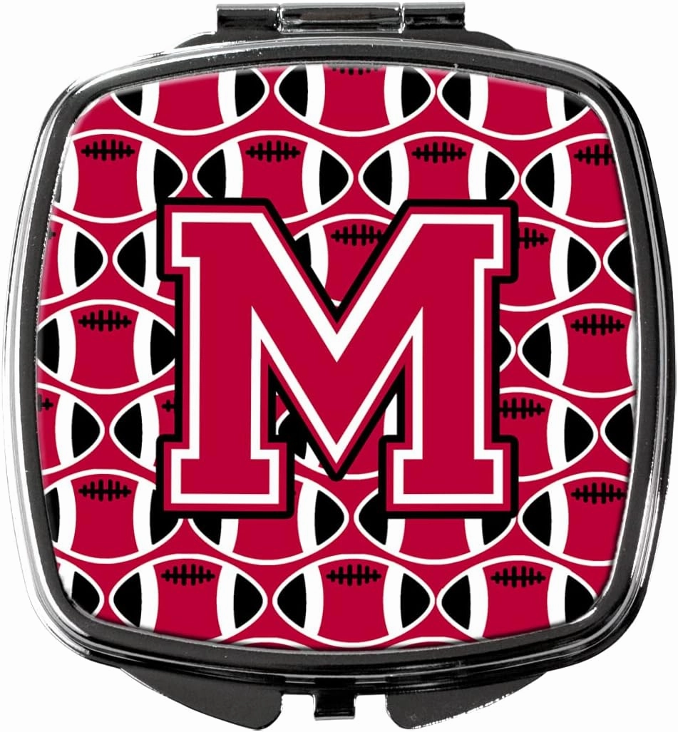 Caroline's Treasures CJ1079-MSCM Letter M Football Crimson and White Compact Mirror Decorative Travel Makeup Mirror for Women Girls Gifts Pocket Makeup Mirror Folding Handheld