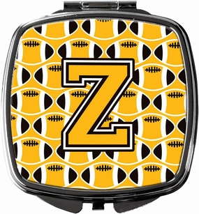 Caroline's Treasures CJ1080-ZSCM Letter Z Football Black, Old Gold and White Compact Mirror Decorative Travel Makeup Mirror for Women Girls Gifts Pocket Makeup Mirror Folding Handheld
