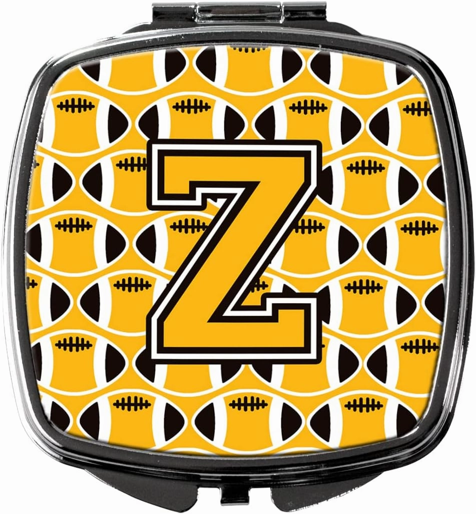 Caroline's Treasures CJ1080-ZSCM Letter Z Football Black, Old Gold and White Compact Mirror Decorative Travel Makeup Mirror for Women Girls Gifts Pocket Makeup Mirror Folding Handheld
