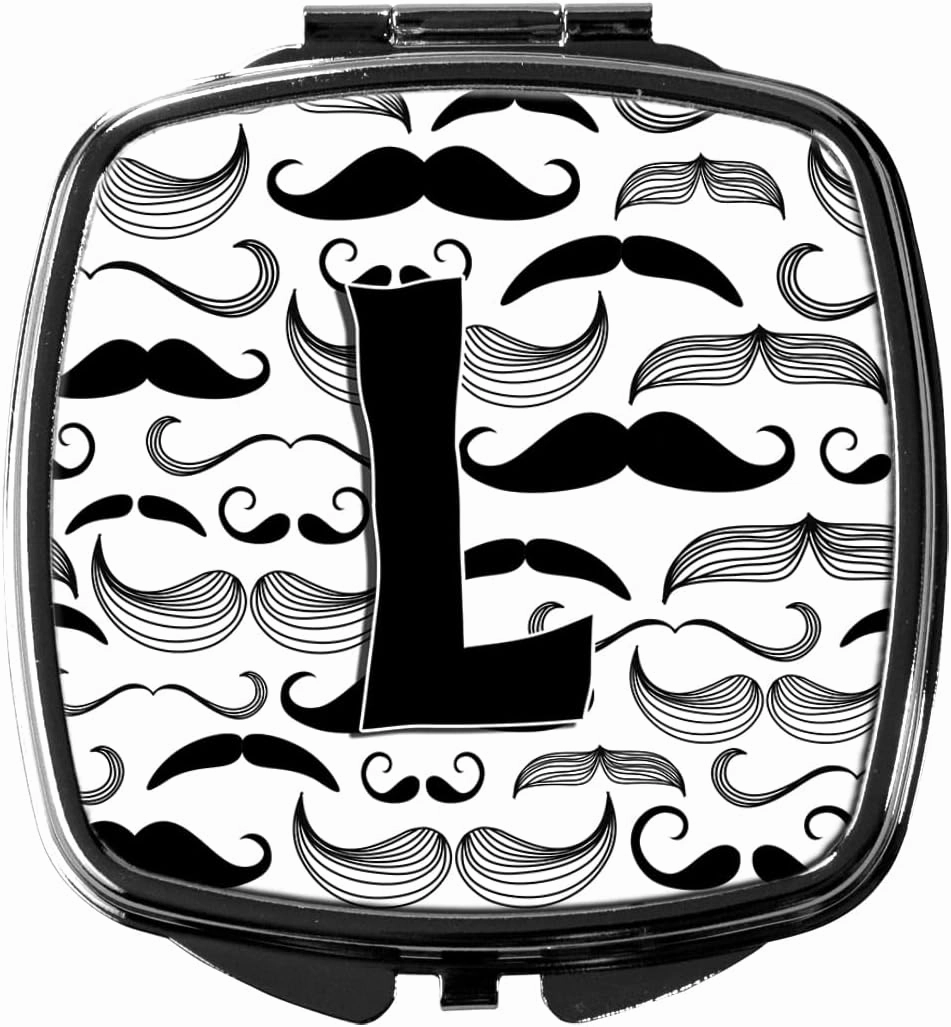 Caroline's Treasures CJ2009-LSCM Letter L Moustache Initial Compact Mirror Decorative Travel Makeup Mirror for Women Girls Gifts Pocket Makeup Mirror Folding Handheld