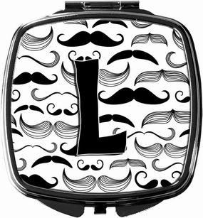 Caroline's Treasures CJ2009-LSCM Letter L Moustache Initial Compact Mirror Decorative Travel Makeup Mirror for Women Girls Gifts Pocket Makeup Mirror Folding Handheld