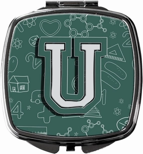 Caroline's Treasures CJ2010-USCM Letter U Back to School Initial Compact Mirror Decorative Travel Makeup Mirror for Women Girls Gifts Pocket Makeup Mirror Folding Handheld