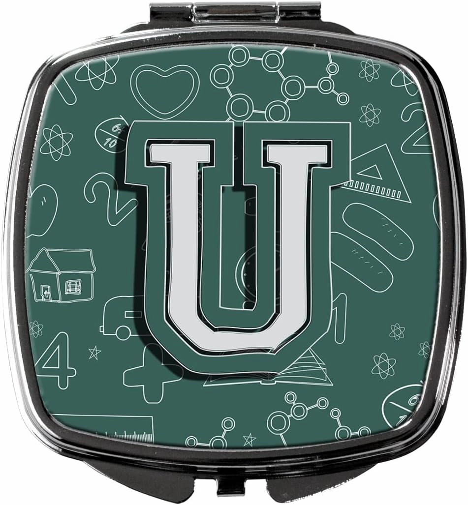 Caroline's Treasures CJ2010-USCM Letter U Back to School Initial Compact Mirror Decorative Travel Makeup Mirror for Women Girls Gifts Pocket Makeup Mirror Folding Handheld