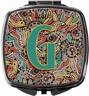 Caroline's Treasures CJ2013-GSCM Letter G Retro Tribal Alphabet Initial Compact Mirror Decorative Travel Makeup Mirror for Women Girls Gifts Pocket Makeup Mirror Folding Handheld